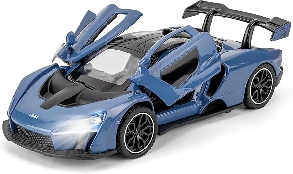 1/32 McLaren Senna Car Model, Collectible McLaren Senna Super Sports Diecast Car Toy with Sound and Light, Zinc Alloy Pull Back Blue Toy Vehicle for Adult Boys Girls