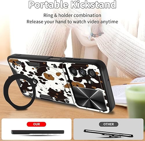 Vista 228 de Funda para Samsung Galaxy A13 5G con cubierta deslizante para lente de cámara y anillo giratorio de 360 grados, soporte híbrido de doble capa Flores