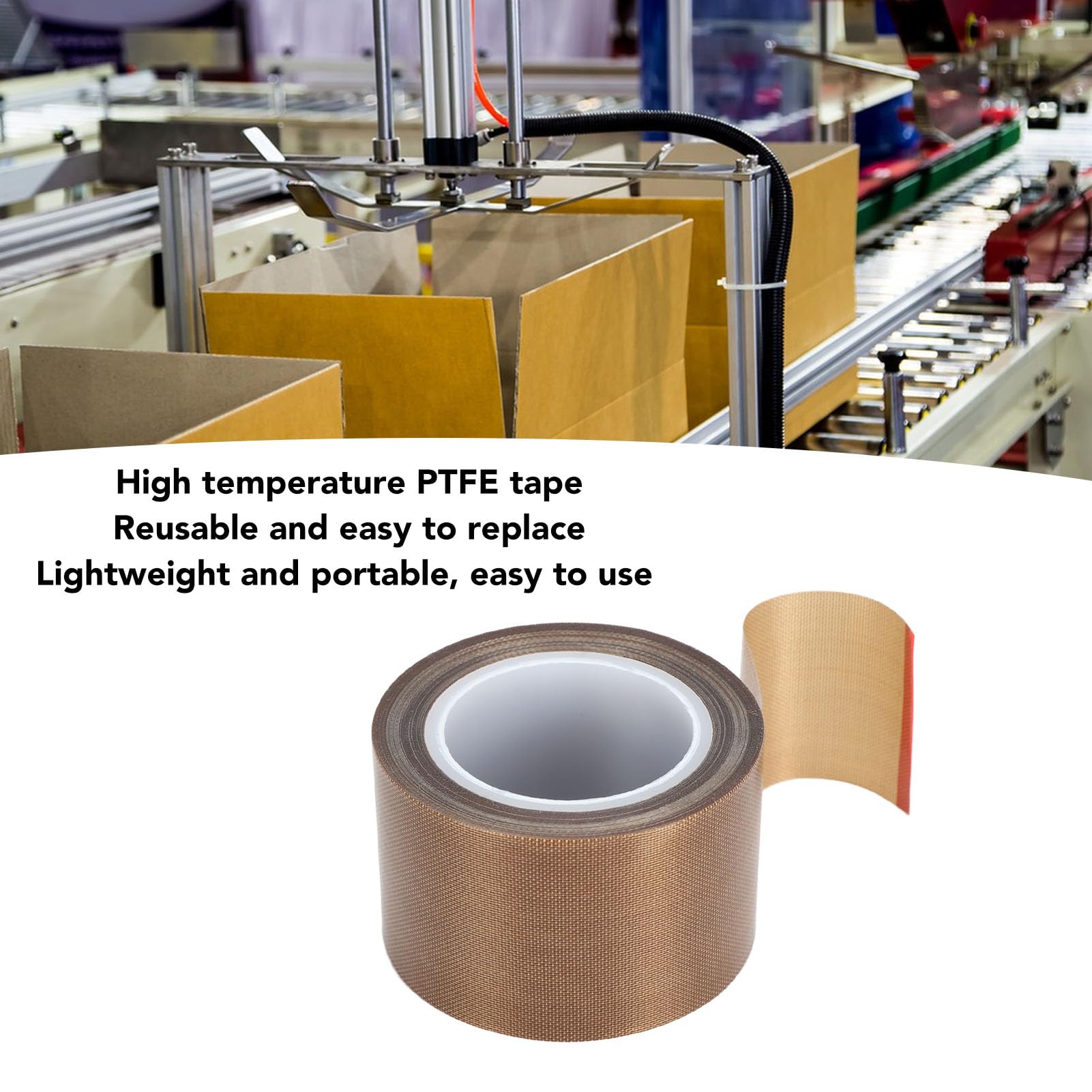 Insulation PTFE Tape,10m PTFE Glass Cloth Tape High Temperature PTFE Coated Fiberglass Adhesive Tape for Vacuum Sealer Machine, Hand Impulse Sealers Insulation (0.13 * 38mm)