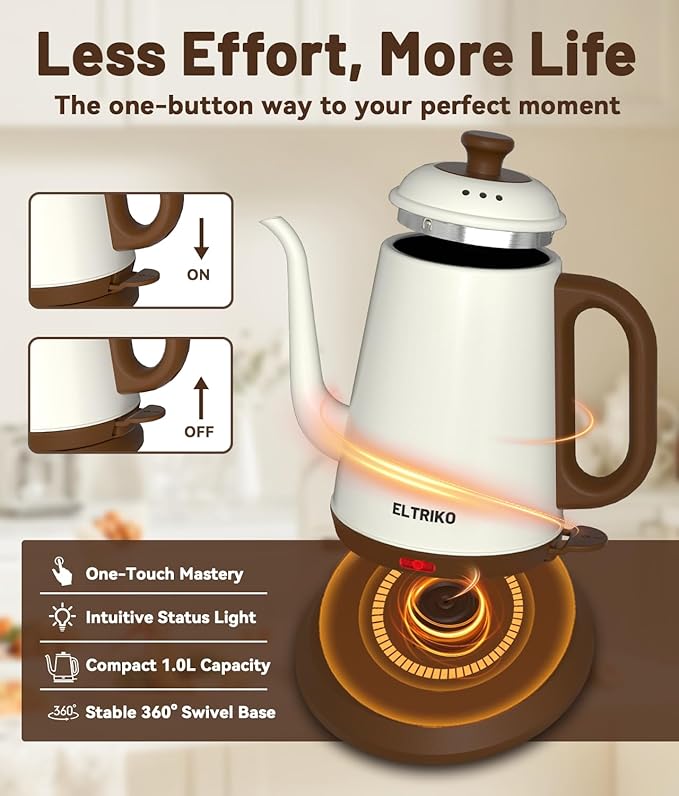 Tetera Eléctrica Gooseneck ELTRIKO 1L Acero Inoxidable Blanco miniatura 6