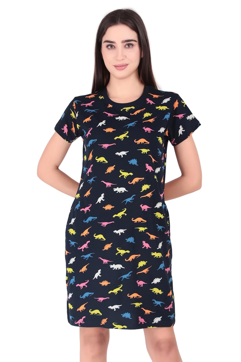 Stories.Label Women Cotton Long T-Shirt Dress in Knee Length with Side Pockets Include Plus Sizes (Size S -5XL)