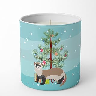 Caroline's Treasures BB9245CDL Ferret Christmas 10 oz Decorative Soy Candle, Teal Nature Soy Wax Essential Oil Home Decor Ideal for Bedroom Kitchen Bath Office Gift, 10 oz