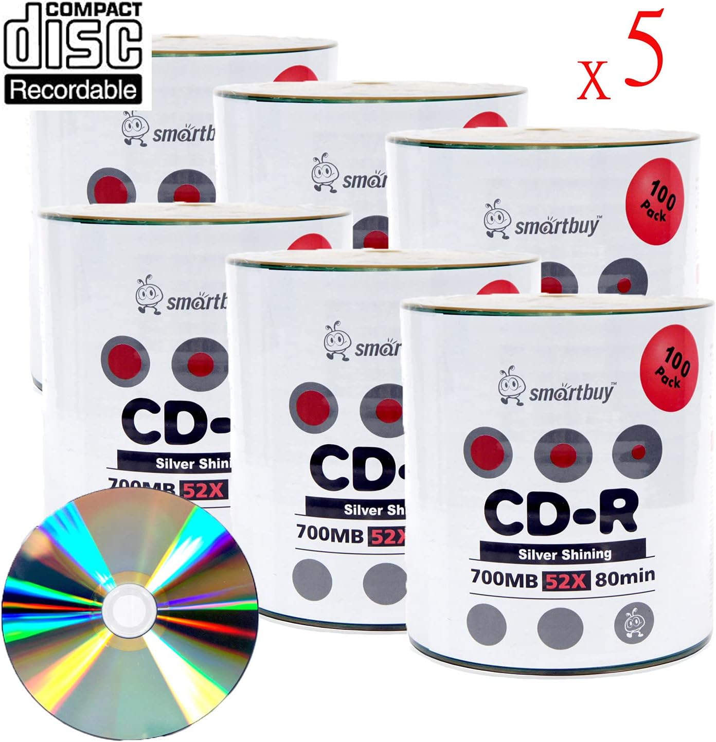 Smartbuy 3000-disc 700mb/80min 52x CD-R Shiny Silver Top Blank Recordable Media Disc
