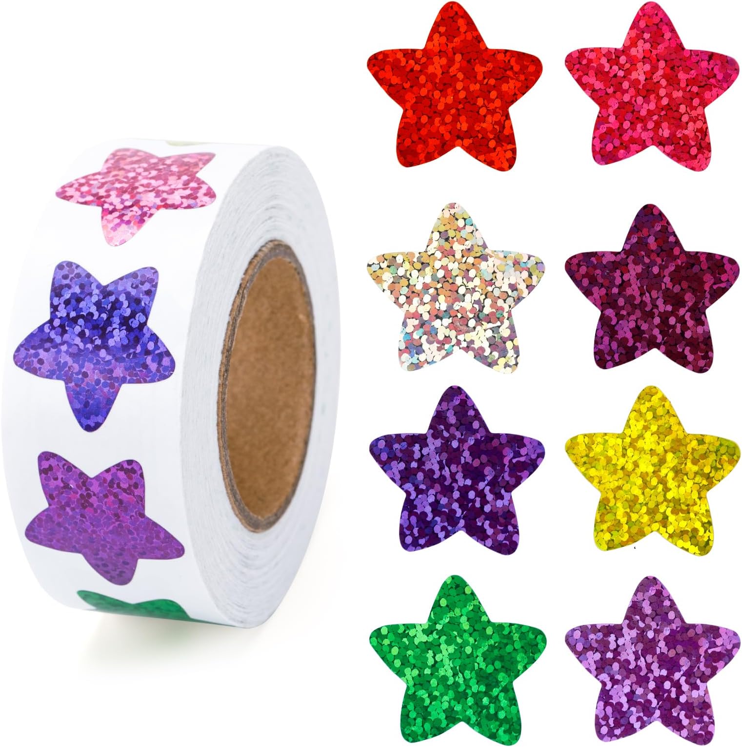 Anwyll Star Stickers - 500Pcs 1Inch Glitter Colorful Star Shape Stickers for Reward Classroom Self Adhesive Sparkly Shiny Stars Incentive Sticker Roll for Envelope Seal Craft Teacher Behavior Chart