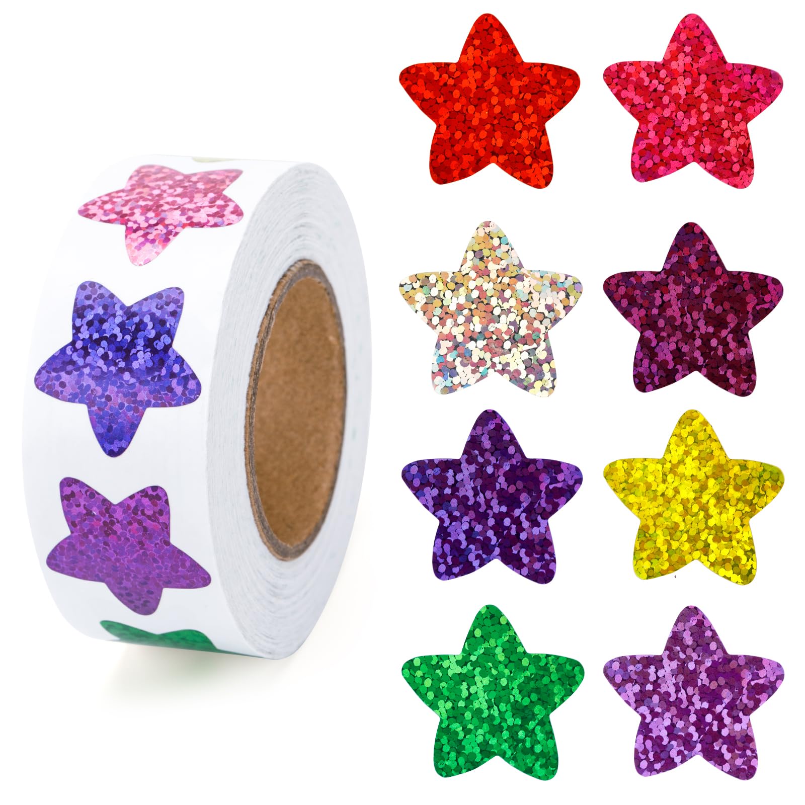 Anwyll Star Stickers - 500Pcs 1Inch Glitter Star Stickers for Kids Reward Self-Adhesive Foil Shiny Stars Shaped Sticker Stars Incentive Sticker Roll for Envelope Seal Classroom Teacher Behavior Chart