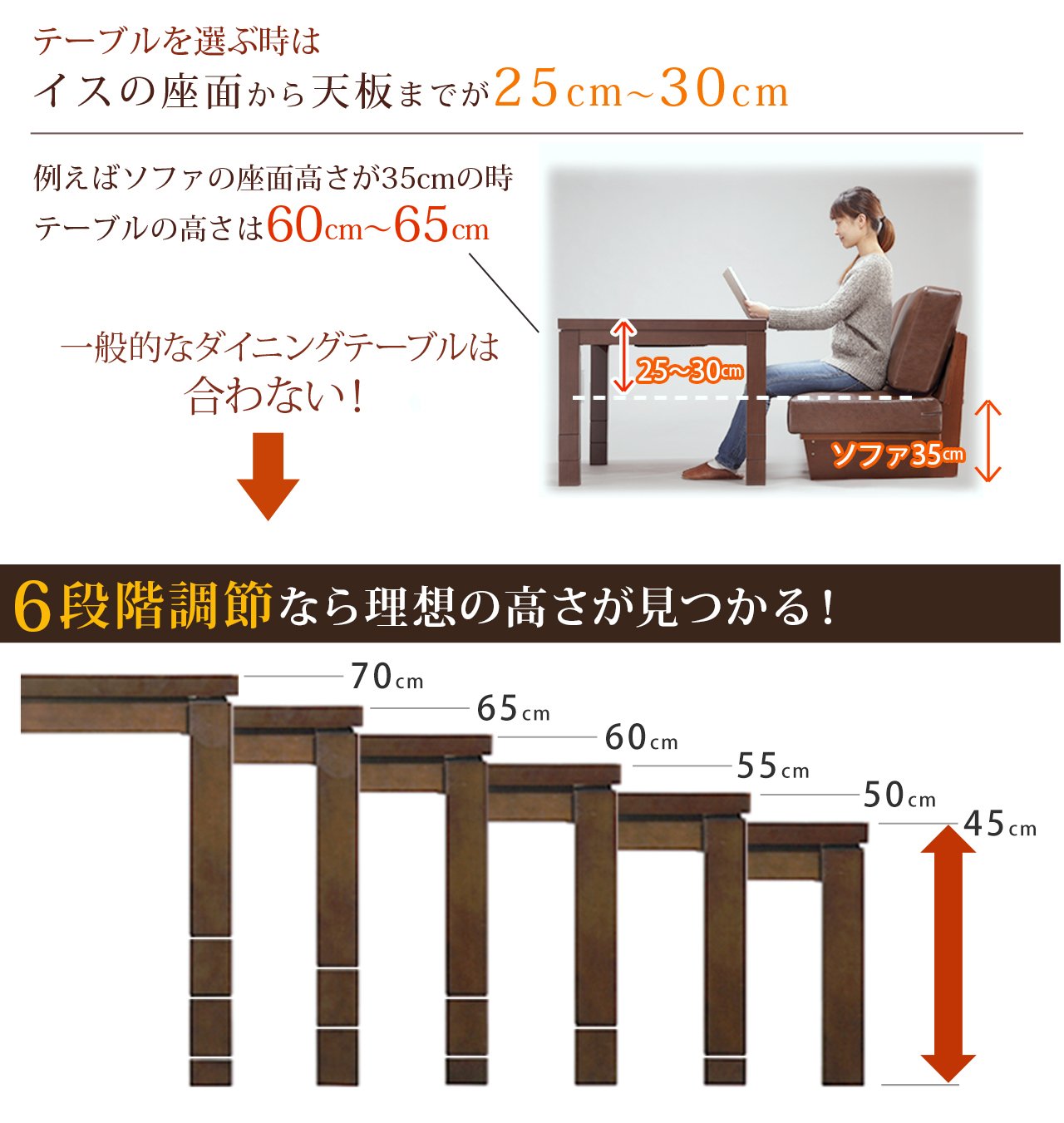 Amazon | 6段階に高さ調節できるダイニングこたつ スクット 90x60cm