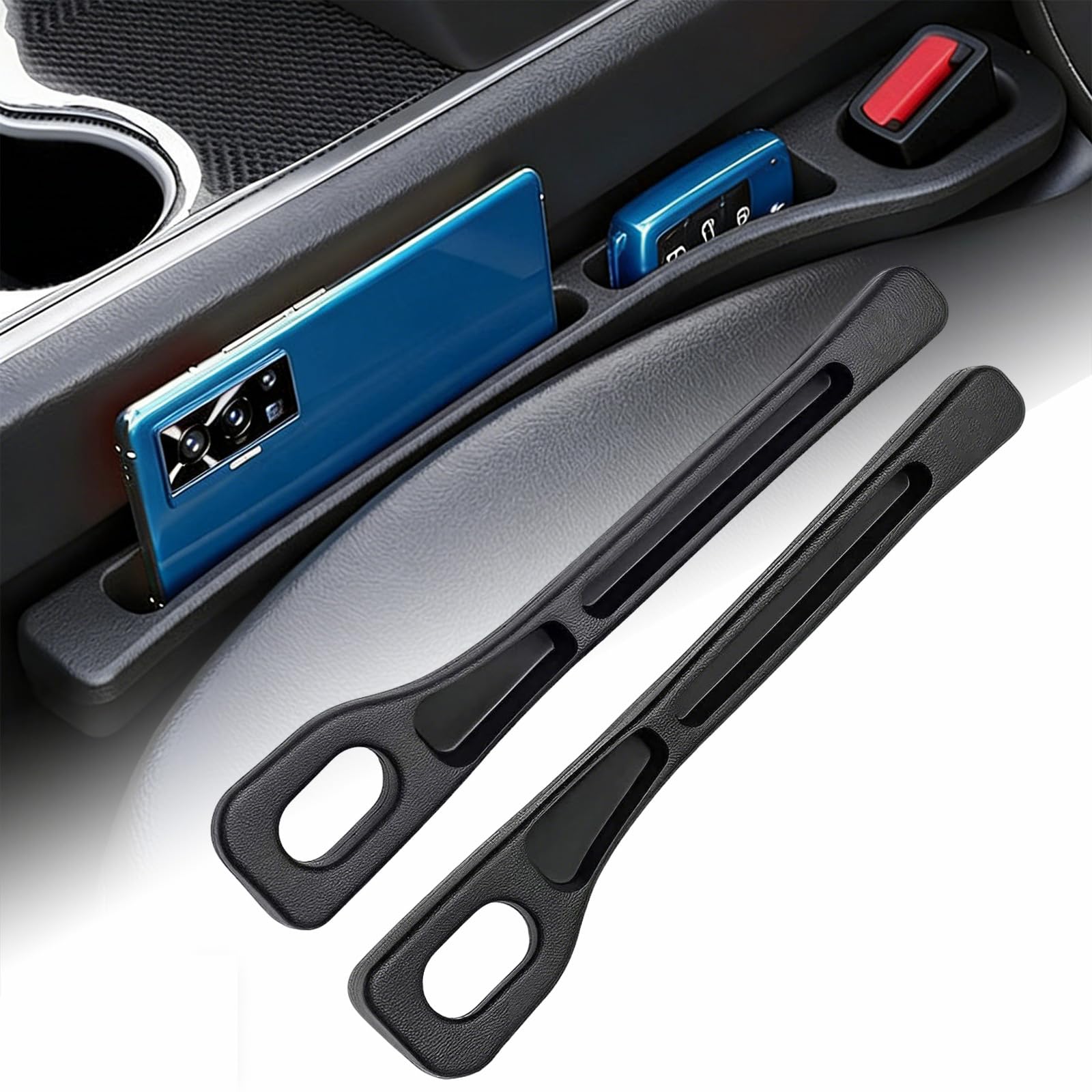 QIZUN 2PCS Car Seat Gap Filler for Abarth 595 500 124 2000-2010 Car Gap Blocker Seat Leakproof Strip Organizer Catcher Crevice Storage Box Pocket,Black