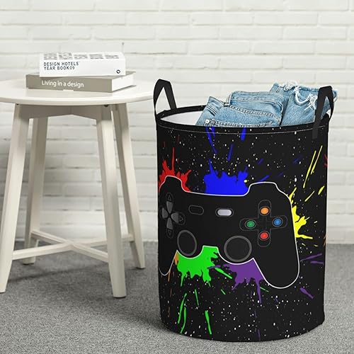 Miniatura 6 de Cesta redonda de lavandería 38l Juego Joystick Cesta de almacenamiento de revestimiento impermeable Organizador Bin para ropa de guardería Juguetes