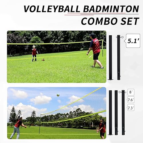 Miniatura 3 de Zdgao Badminton & Volleyball Combo Set - Professional Volleyball Net for Lawn, Backyard, Easy Set up Volleyball Set with Carry Bag, Boundary Line