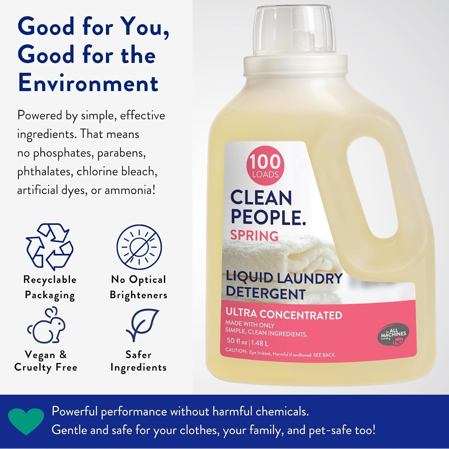 The Clean People Liquid Laundry Detergent - Recyclable Packaging, Stain Fighting - Ultra Concentrated, Laundry Soap - Spring Scent, 50 fl oz - Image 3