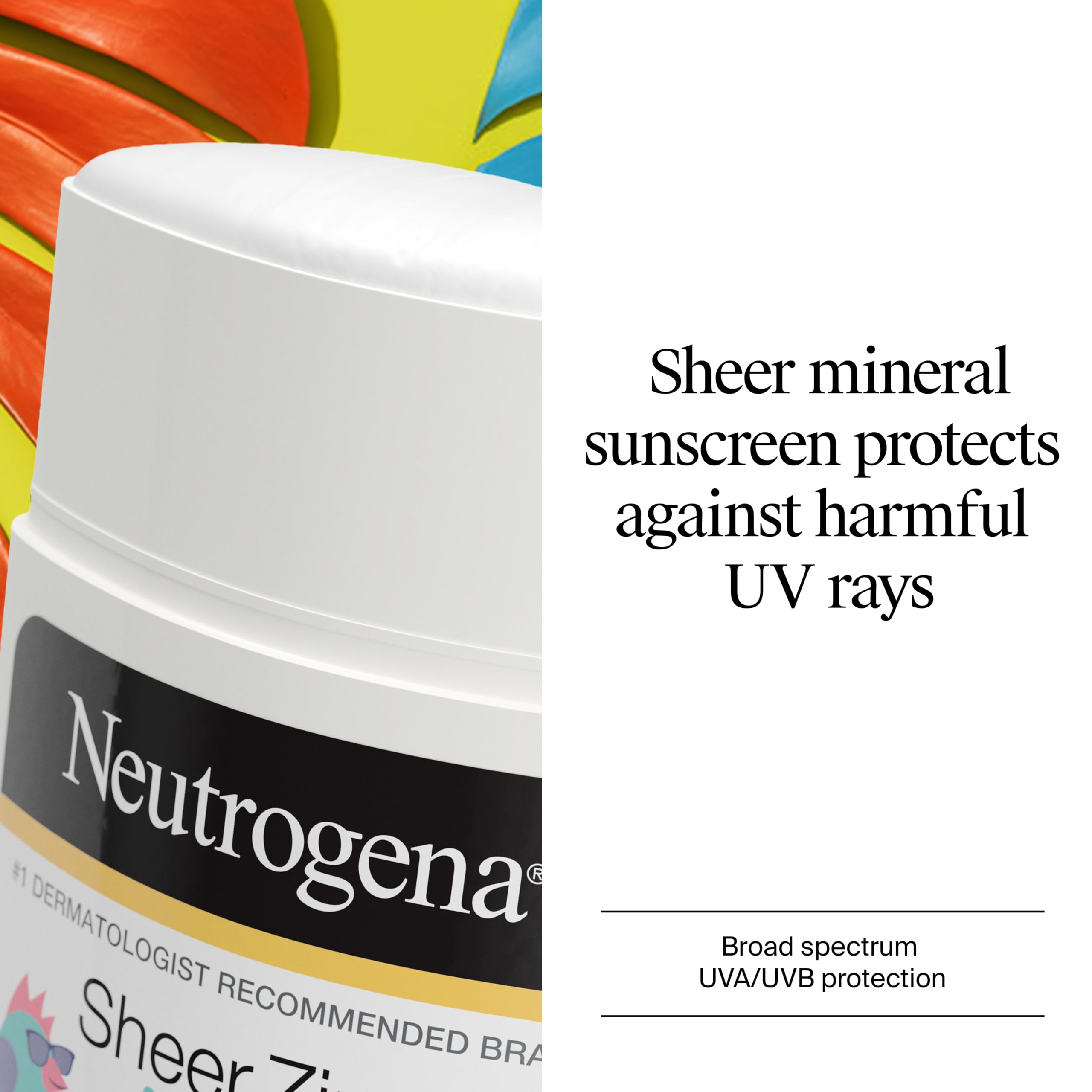 Neutrogena Sheer Zinc Oxide Kids Mineral Sunscreen Stick, Broad Spectrum SPF 50+ & UVA/UVB Protection & Water Resistant with Residue-Free, No-Mess Application, Oil- & Paraben-Free, oz