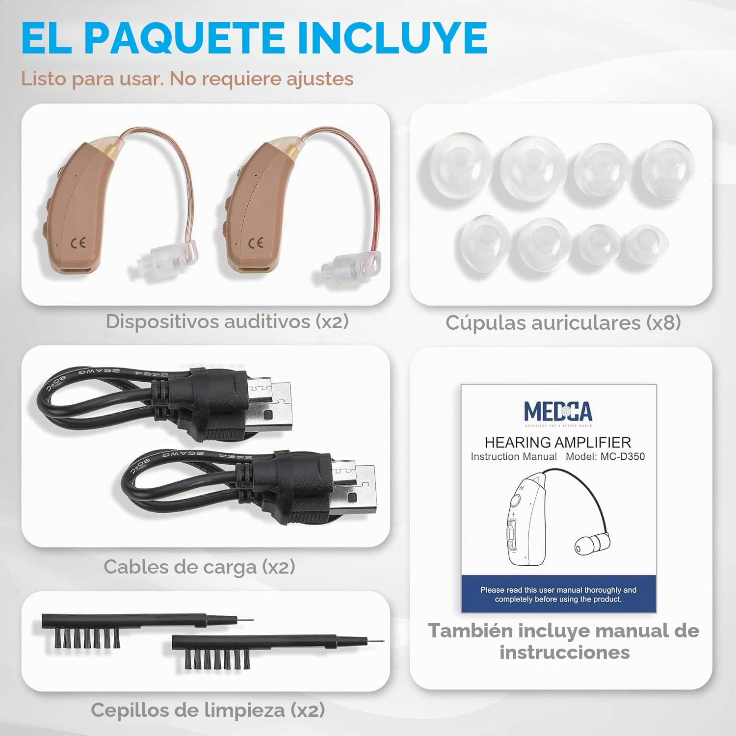 Recargable: par de dispositivos personales digitales BTE premium con 4 modos de programa Reducción de ruido y retroalimentación y carga rápida para personas mayores y adultos mayores