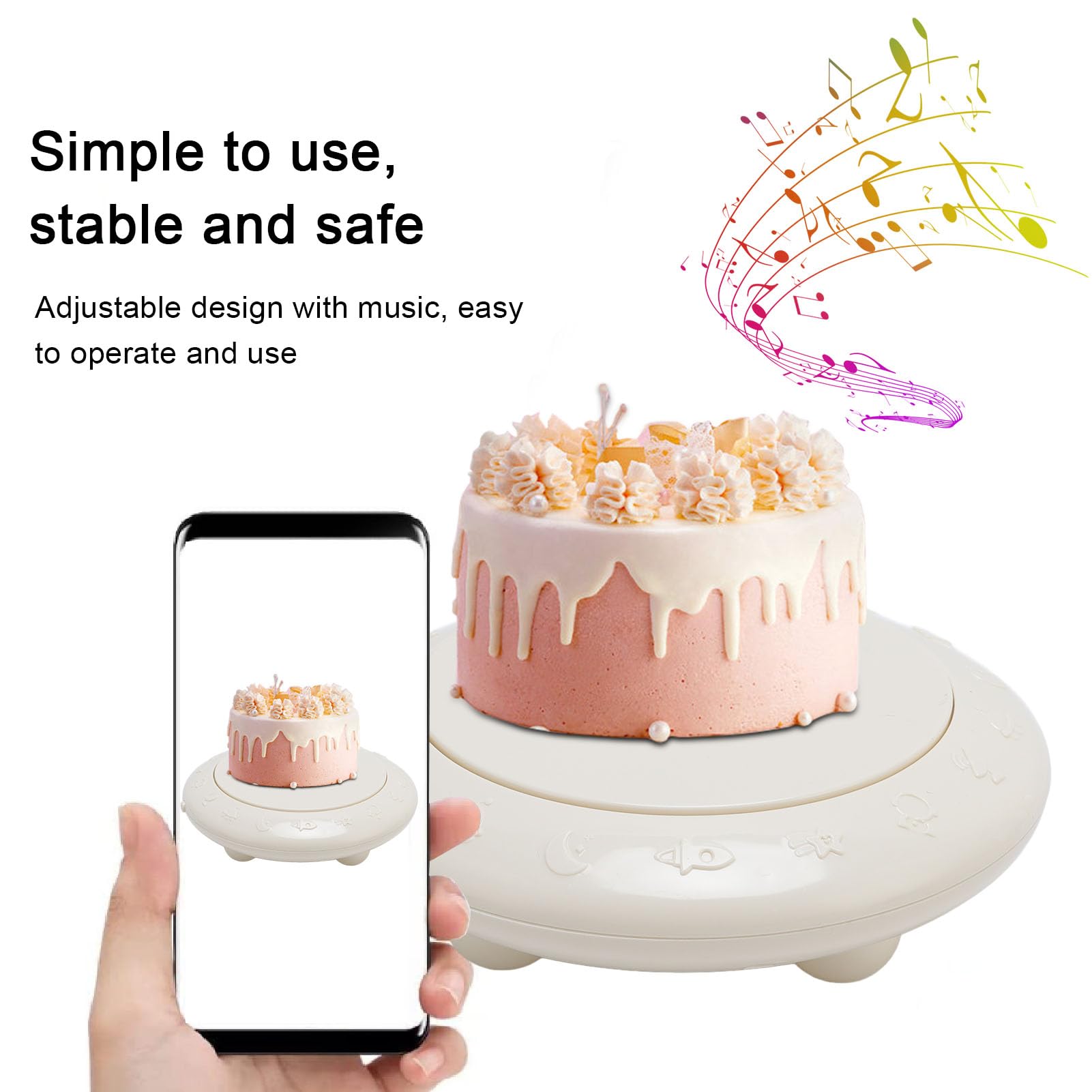 Kuuleyn Rotating Display Stand Rotating Cake Turntable with Music Stable Easy Control Multipurpose Cake Display Stand for Birthday Party