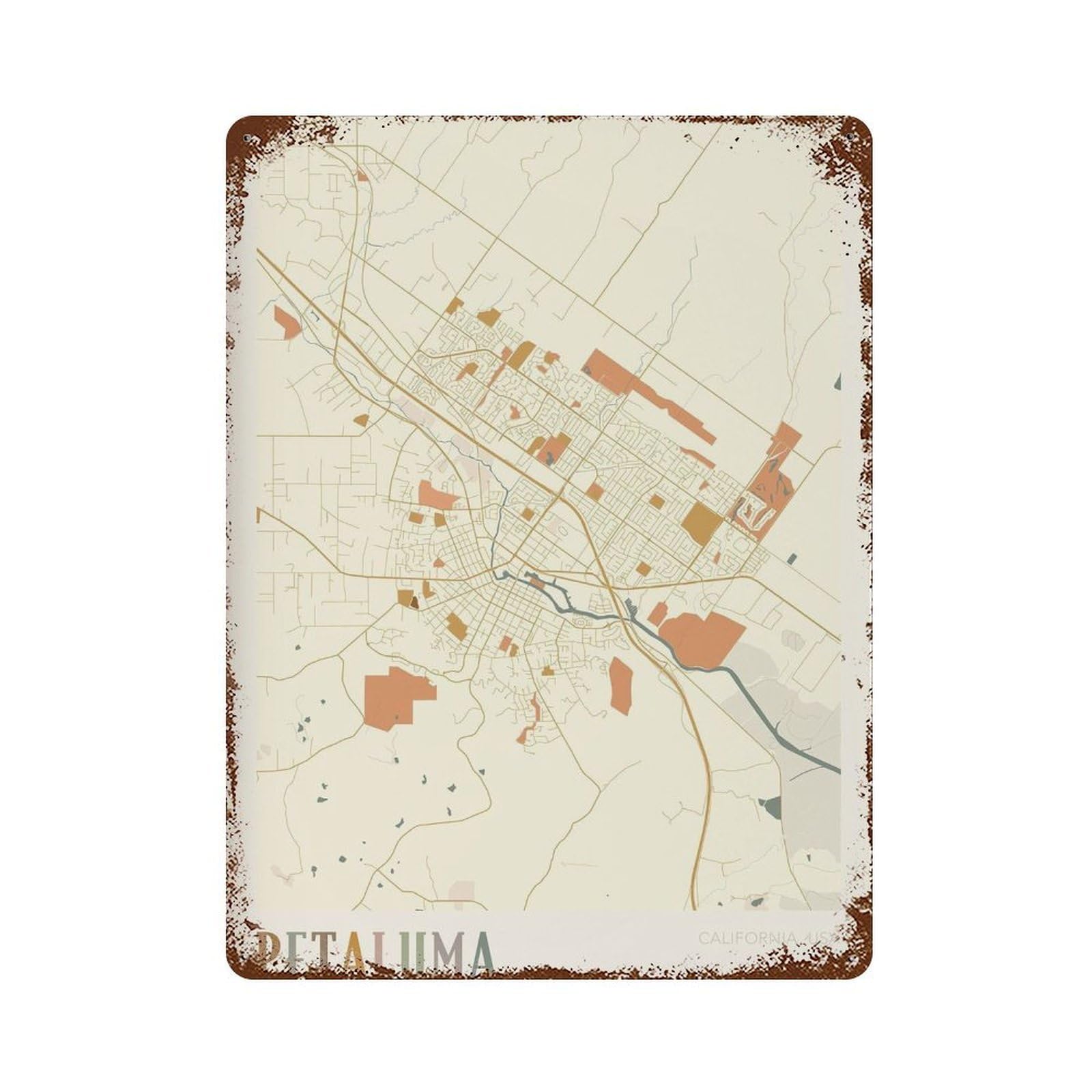 xiaoxiaoshen Petaluma Map California Travel Gift Boho Wall Decor Art Metal Tin Poster Modern Home Decor Art Home Bar Shop Decorations Vintage Sign 40x30cm