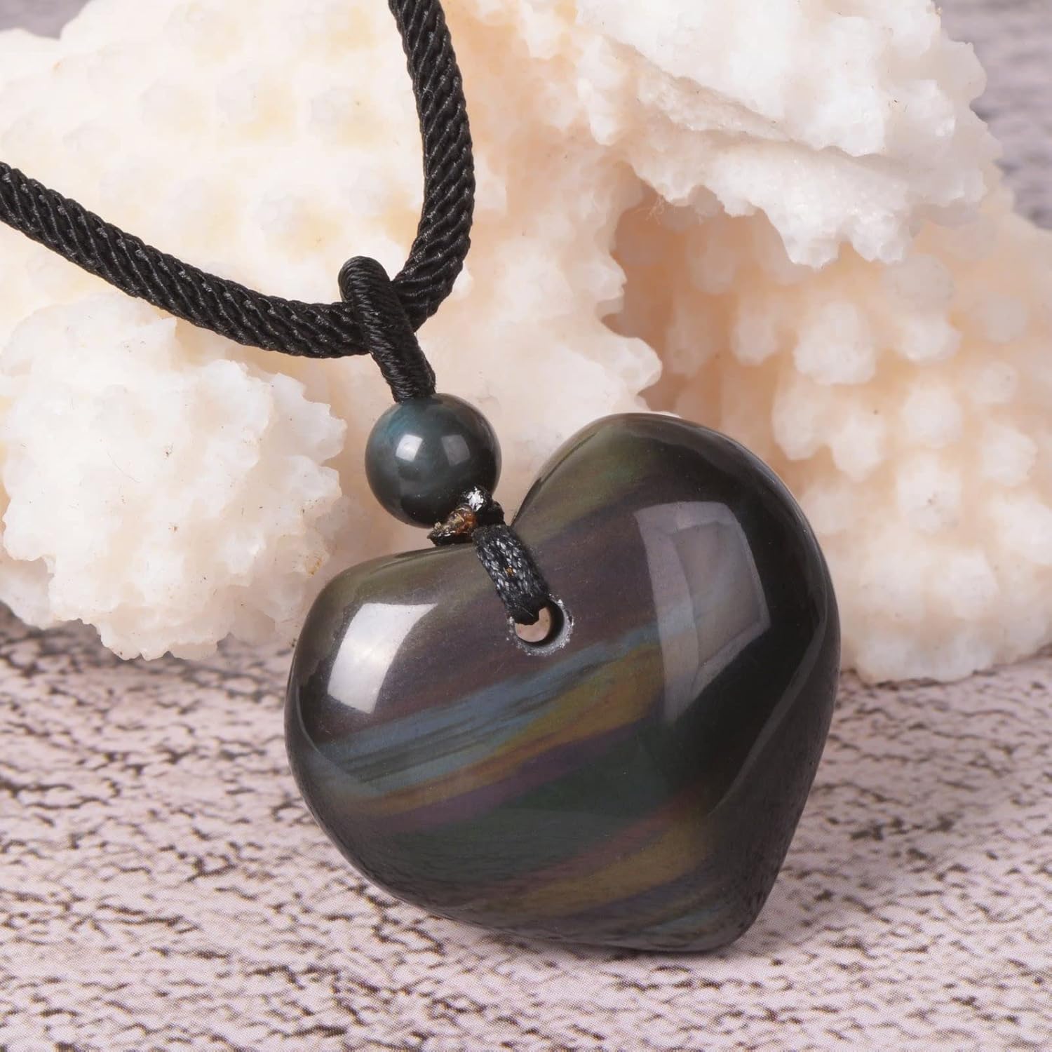 Justinstones 25mm Gemstone carved heart pendant necklace 22" - Image 2