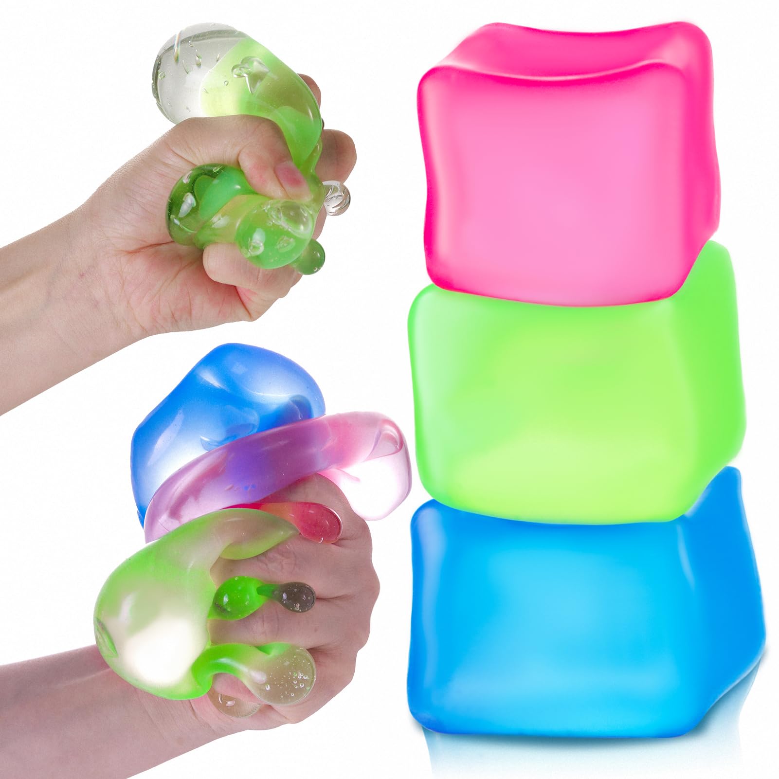 Photo 1 of 3Pack Stress Cube Squishy Balls - Slow Rising Stress Balls Stretchy Fidget Ice Cube for Anxiety Stress Relief, Gel Filled Sensory ice Cube Squishy Ball Toys for ADD/ADHD Kids Adults 3pcs stress cube