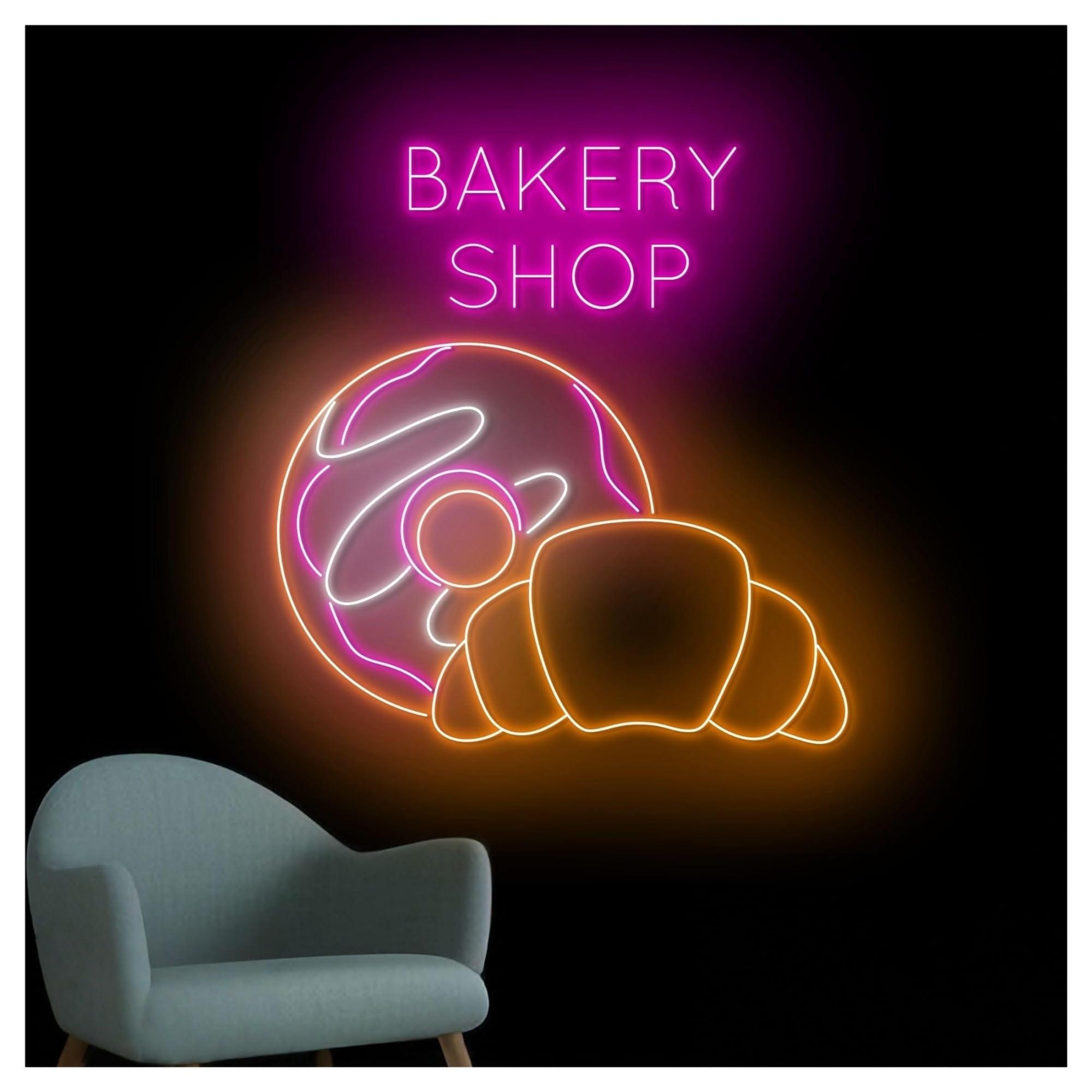 XENITE Luces Art Decoration Christmas Letrero De Neón Bakery Open Con Luz LED Donut Y Croissant, Ideal Como Decoración Pared Para Escaparate, Entrada Negocios, 60cm
