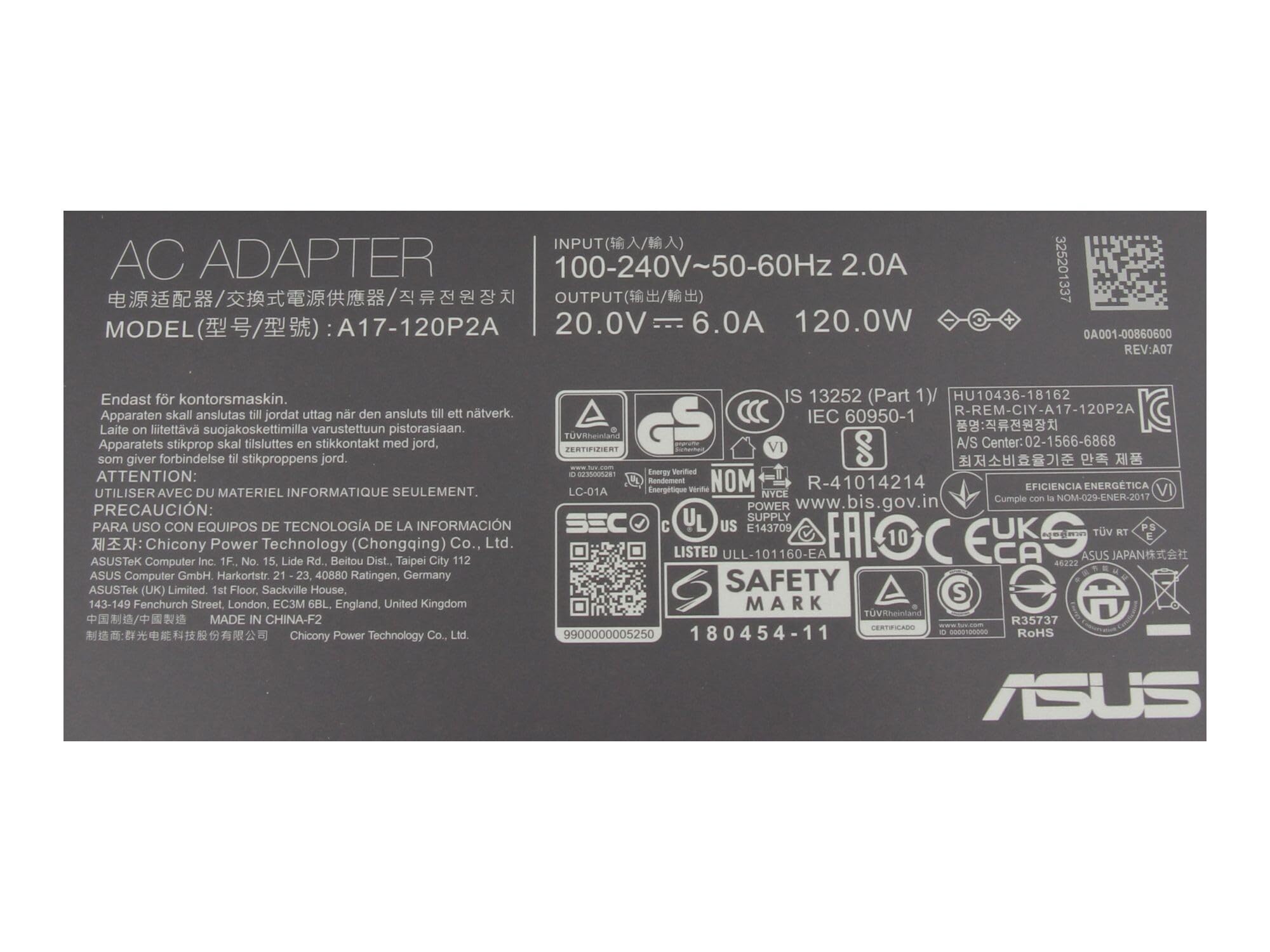 Asus ZenBook 15 UX534FT originale alimentatore 120 watt forma bordato