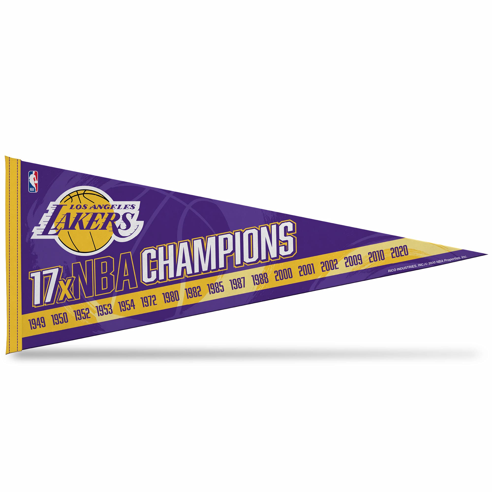 Rico Industries NBA Basketball Los Angeles Lakers Multi Champ 12" x 30" Felt Wall Décor Pennant - Great for Home/Bed Room/Man Cave Décor