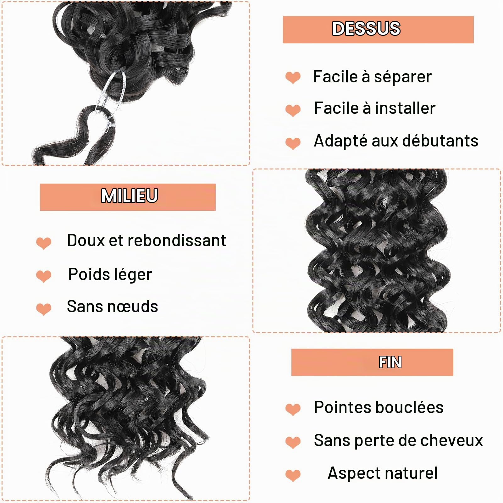 8 Packs GoGo Curl au Crochet cheveux 10 pouces court au Crochet cheveux bouclés pour les femmes Water Wave Beach Curl Deep Twist au Crochet tresses synthétique tresse Extensions de cheveux