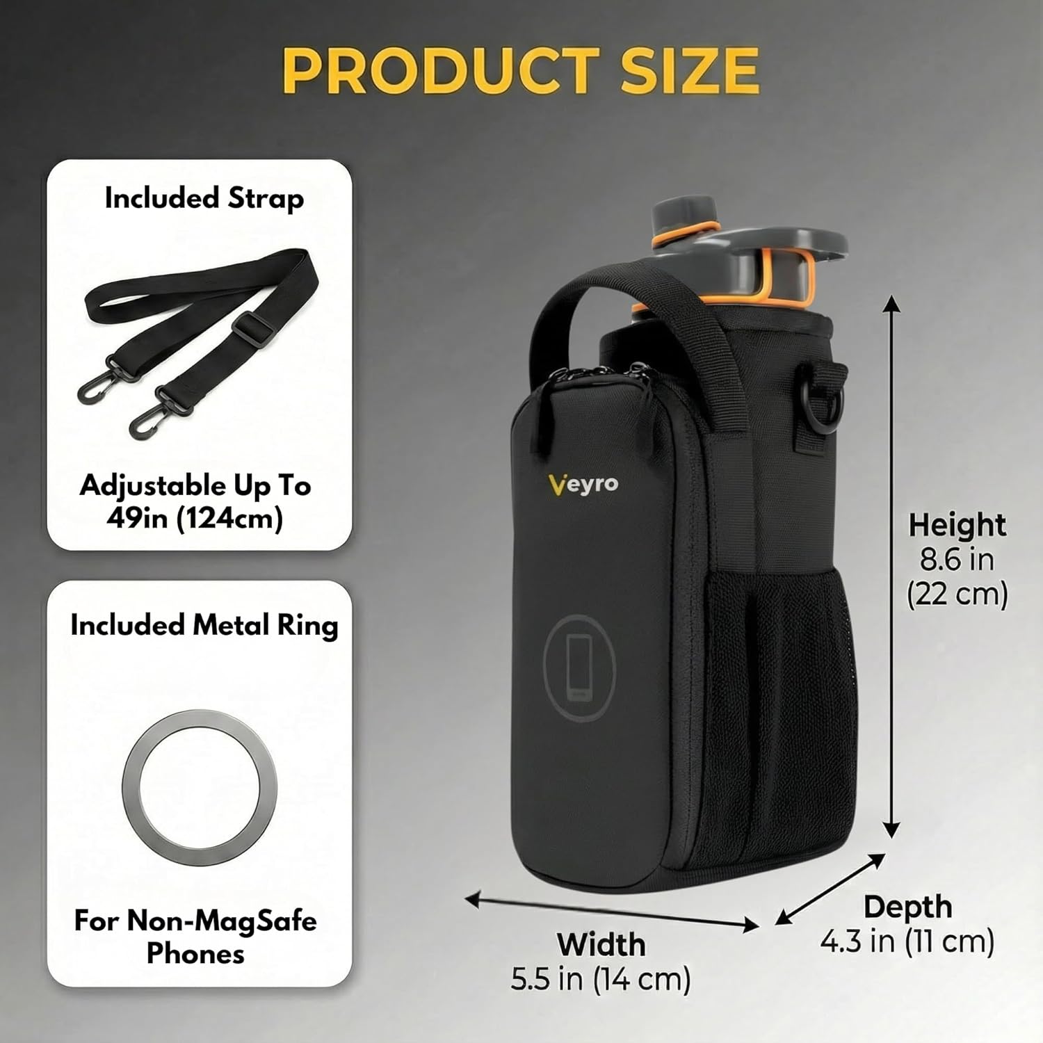 Veyro Magnetic Gym Bag with strong Magnetic Phone Holder - Gym water bottle bag holder for men and women - Compact Gym Crossbody Pouch - Compact Crossbody Pouch (Black) - Image 8