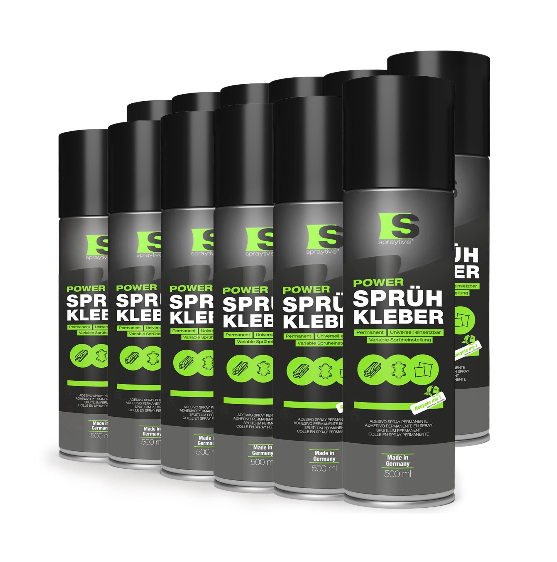 12 x 500 ml de colle en spray : pour textiles, non-tissés, mousse, cuir, ciel de toit, tapis, papier et plus Forte adhérence permanente avec réglage variable
