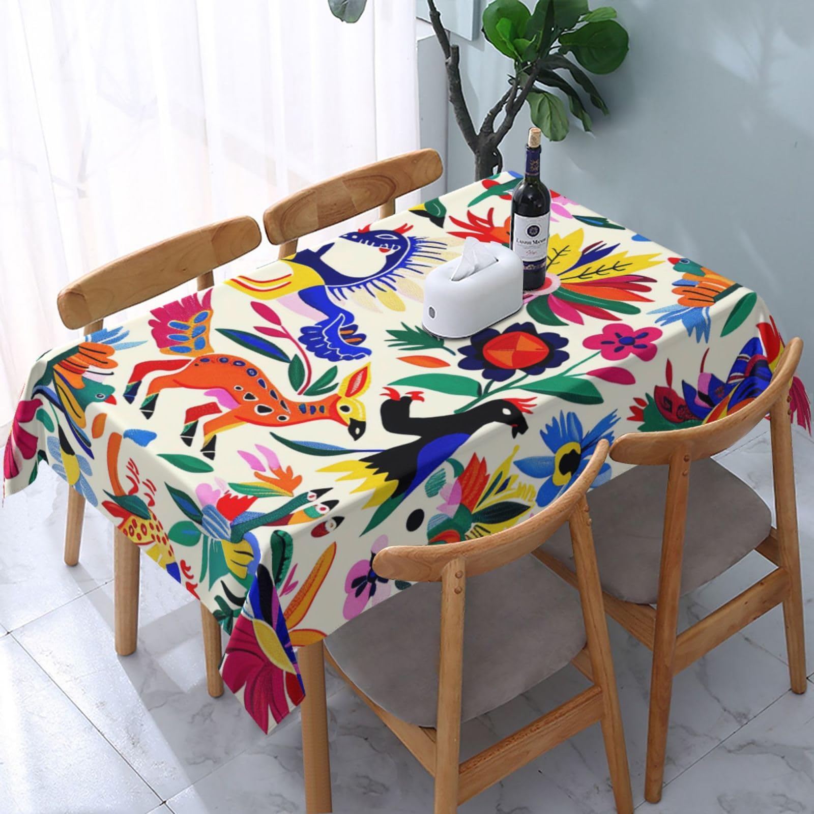 WPKJU Mexican Otomi Animals Printed Tablecloth Water Resistant Table Cover Washable Rectangle Table Cloth for Tables 54x72 in