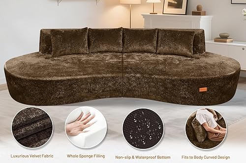 Miniatura 4 de Homguava Sofá modular modular de 104 pulgadas, sofá moderno curvo con espuma viscoelástica, sofá nube de asiento profundo con 4 almohadas, sofás