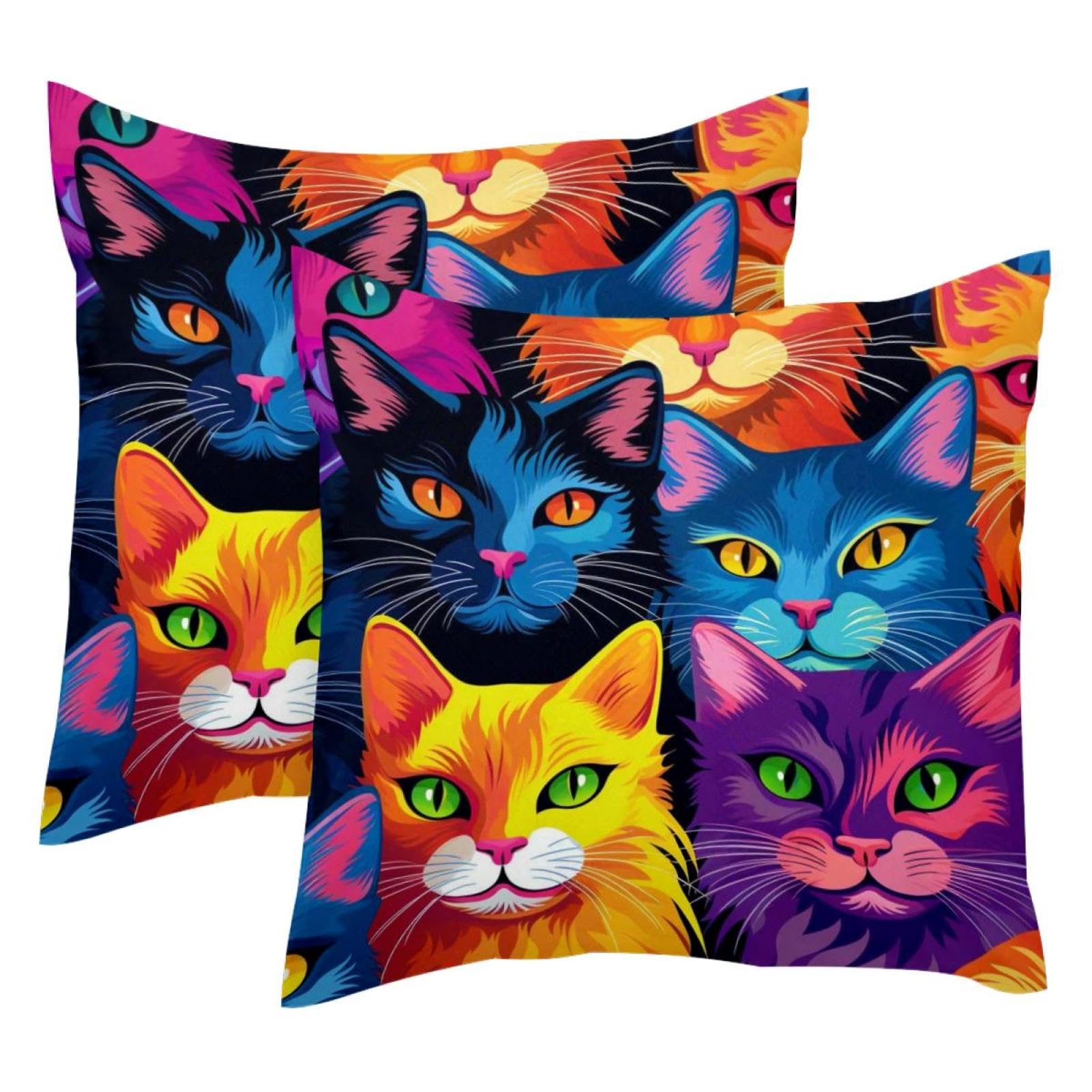 Housse de coussin velours doux et élégant motif chats colorés lot de 2 premium
