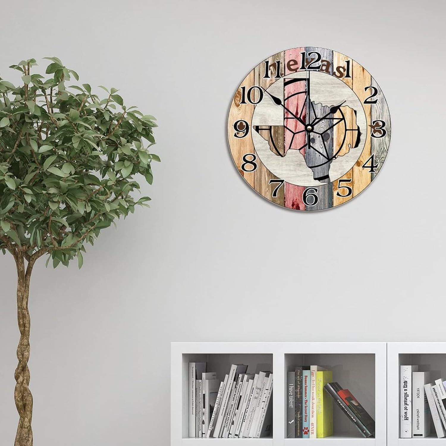 Rustic Wall Clock Western Texas Star Clock Vintage Weathered Boards Texas Map Large Wall Clocks Battery Operated 12 Inch Silent Home Decor Wall Decor for Bedroom Living Room Kitchen School Office