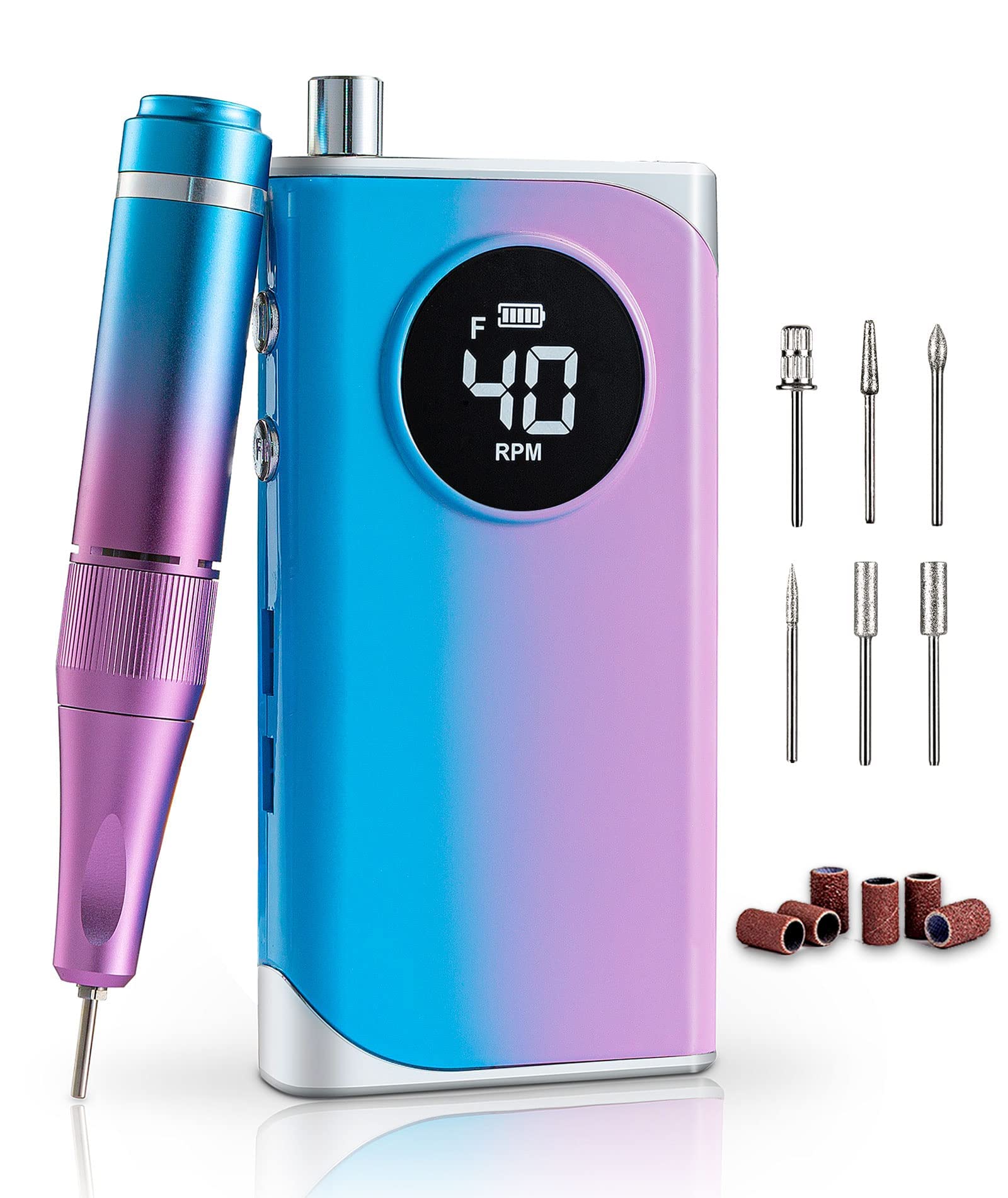 Excefore Portable Nail Drill Professional 40,000 RPM, Rechargeable Electric Nail File Machine E File for Acrylic Nails Gel Polishing Removing, Cordless Efile with Bits Kit for Manicure Salon Home