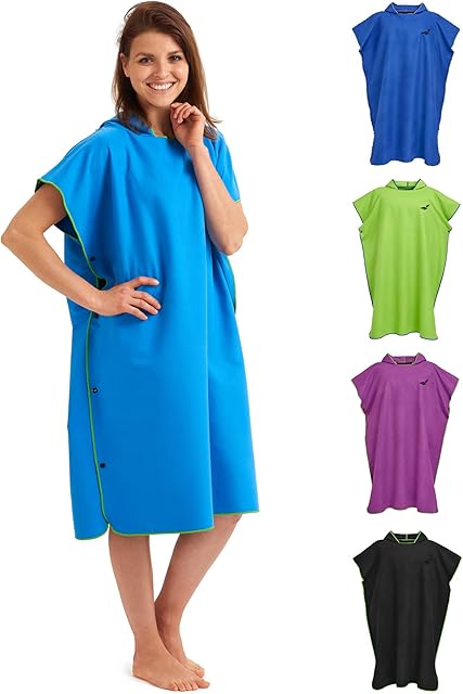 Poncho kąpielowe damskie i męskie  lekkie i kompaktowe  ponczo do surfingu, ręcznik poncho  ponczo plażowe z mikrofibry  rozmiar M, niebieski - zielony