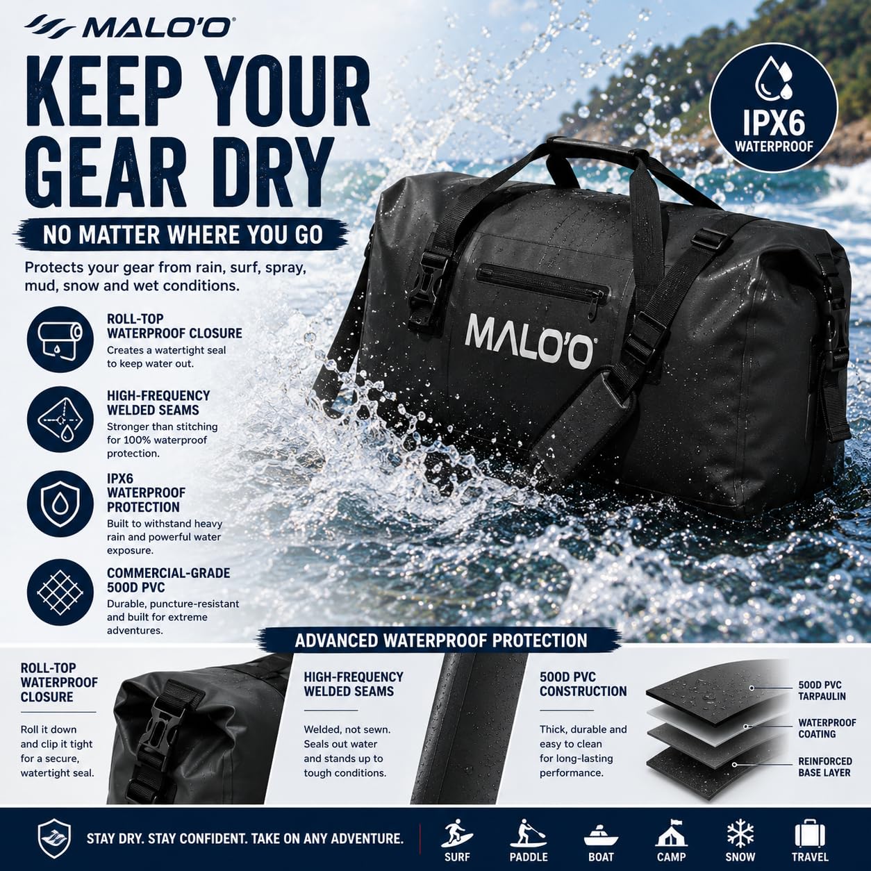 Malo'o Drypack Dry Bag, Czarny, (100L) EU, Ogólne