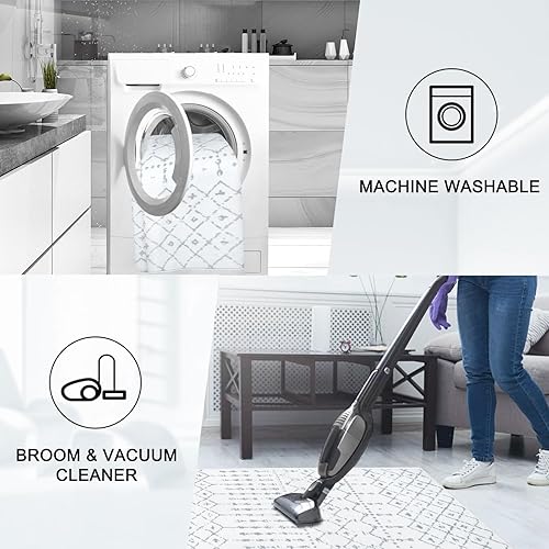 Miniatura 3 de LIVEBOX Alfombra bohemia lavable de 8 x 10 pies para sala de estar, alfombra marroquí antideslizante blanca y gris para dormitorio, alfombra de pelo