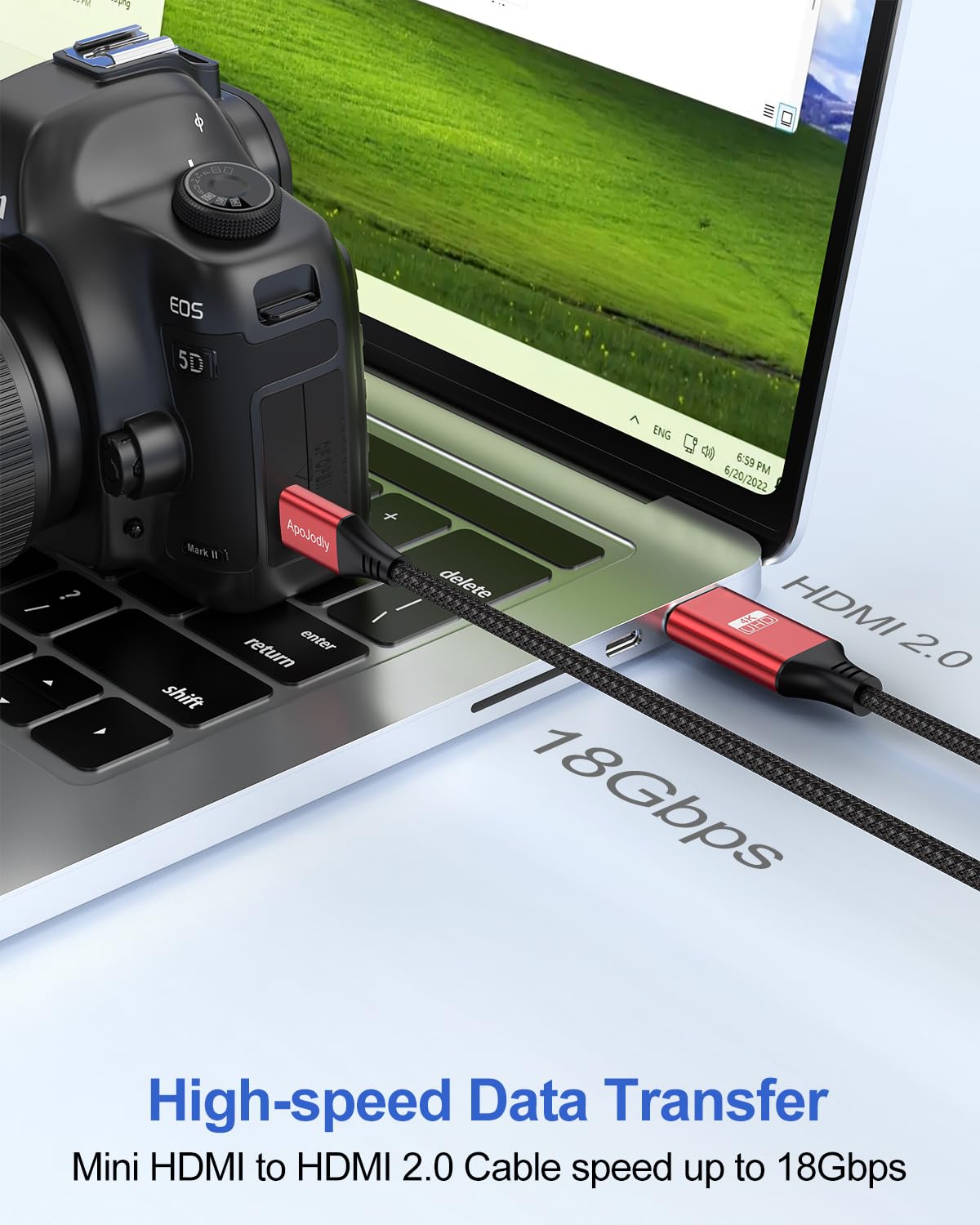 Cable mini HDMI a HDMI de 3 pies, 4K HDMI a Mini HDMI de 18 Gbps de alta velocidad, mini cable HDMI 4K a 60 Hz 2K para cámara, videocámara, tableta, laptop, monitor, televisión de alta 7