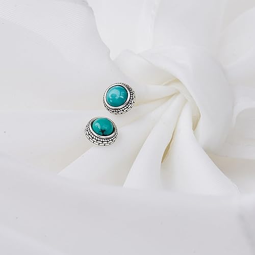 Miniatura 3 de Small Green Turquoise 925 Sterling Silver Hypoallergenic Stud Earrings Jewelry for Women Western Antiqued Sterling Silver Boho Handmade Birthstone