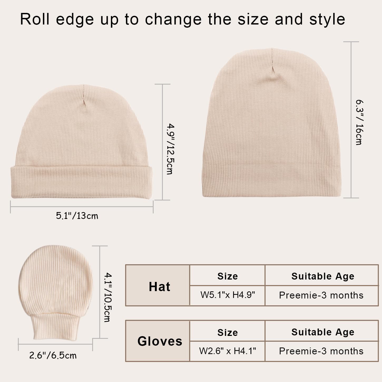 BQUBO Baby Newborn Hats with Scratch Mittens for Unisex Preemie Newborn Hats Hospital Hat for Boys Girls 0-6 Months - Image 6