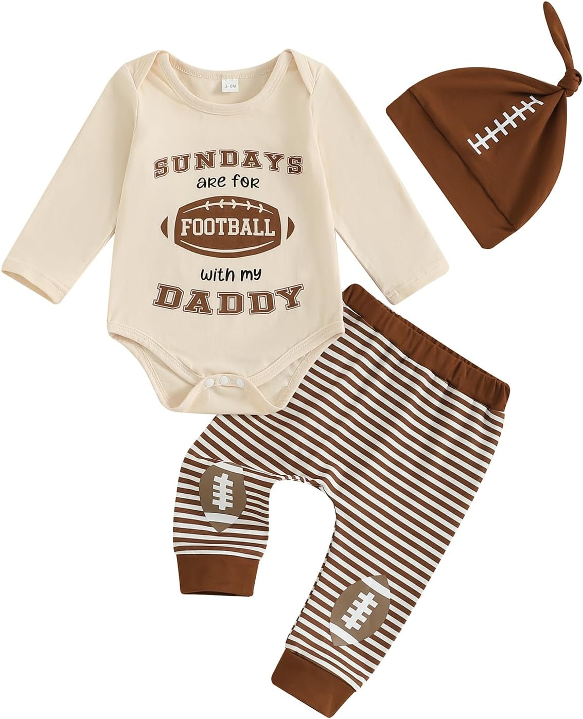 Newborn Baby Boy Football Outfit Letter Print Long Sleeve Football Romper Stripe Long Pants Hat Fall Winter Clothes