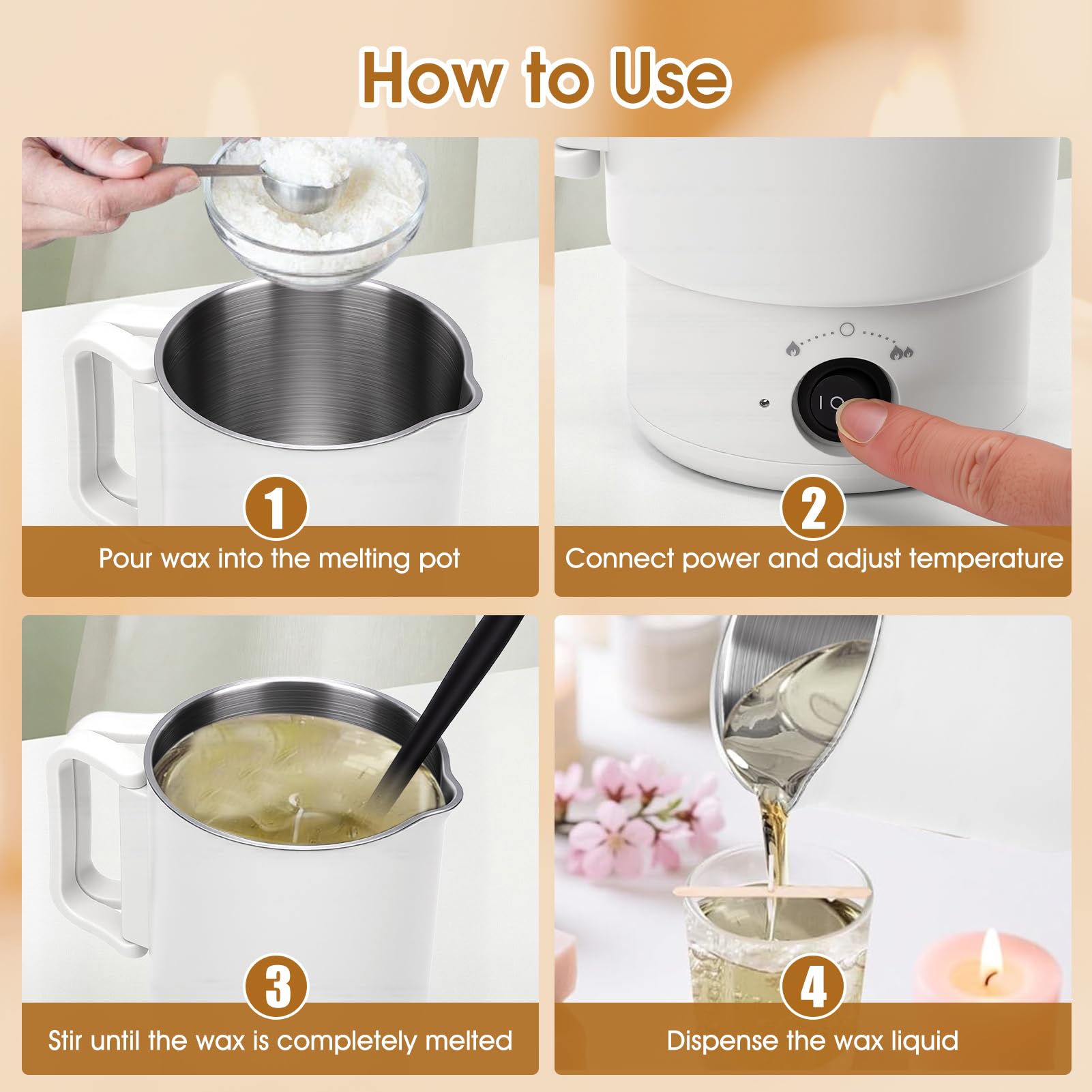 HISUEKIG Fondeur de Cire Bougie Électrique 800ml 600 W, Kit Fabrication Bougie Fondoir Cire Bougie pour la Fabrication de Bougies avec 100 Mèches, Thermometre Bougie, Cuillère à Mélanger
