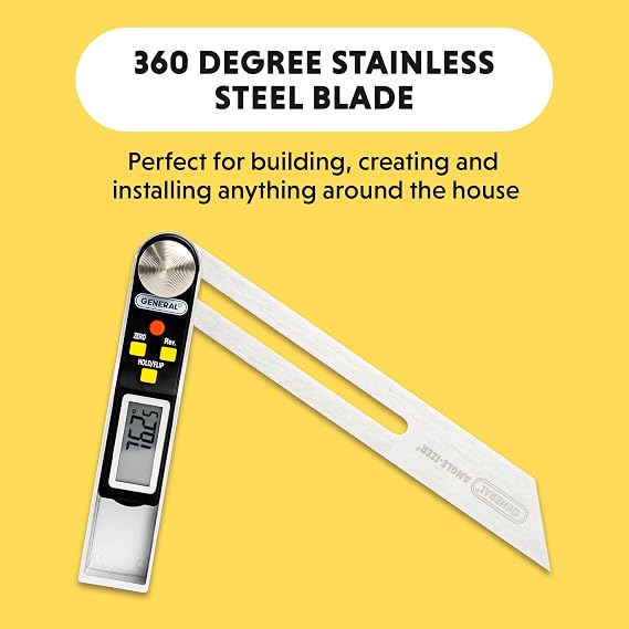 General Tools T-Bevel Gauge & Protractor - Digital Angle Finder with Full LCD Display & 8 Stainless Steel Blade
