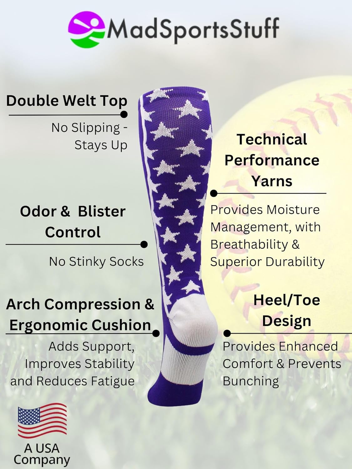 MadSportsStuff All Stars Socks with Stars for Baseball Softball Football Youth and Adult Boys Girls Men Women Over the Calf - Image 5