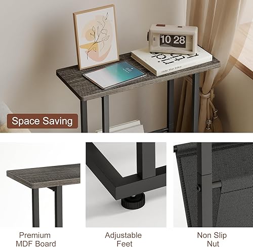 Miniatura 4 de Fixwal Mesa auxiliar pequeña y estrecha, mesita de noche delgada con estante de almacenamiento, mesa de revistas para espacios pequeños, mesa