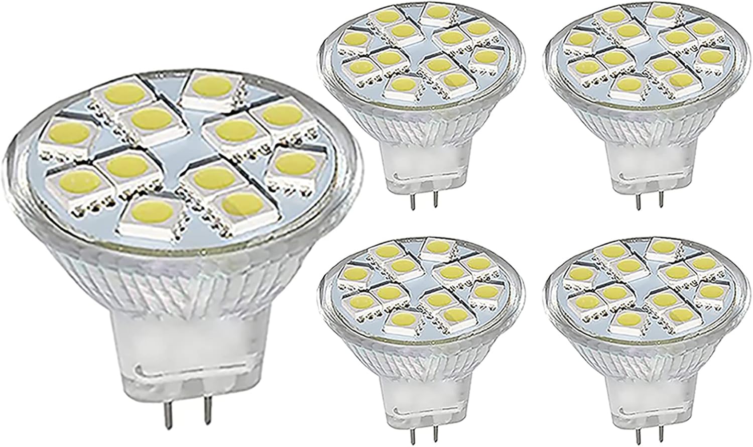 MR11 LED Light Bulb 2W Flood Light Bulbs 20W Halogen Replacement GU4 Bi-Pin Base for Home Landscape Track Lighting and Christmas Tree Fiber Optics 6000K Cool White 12V Not Dimmable Pack of 5