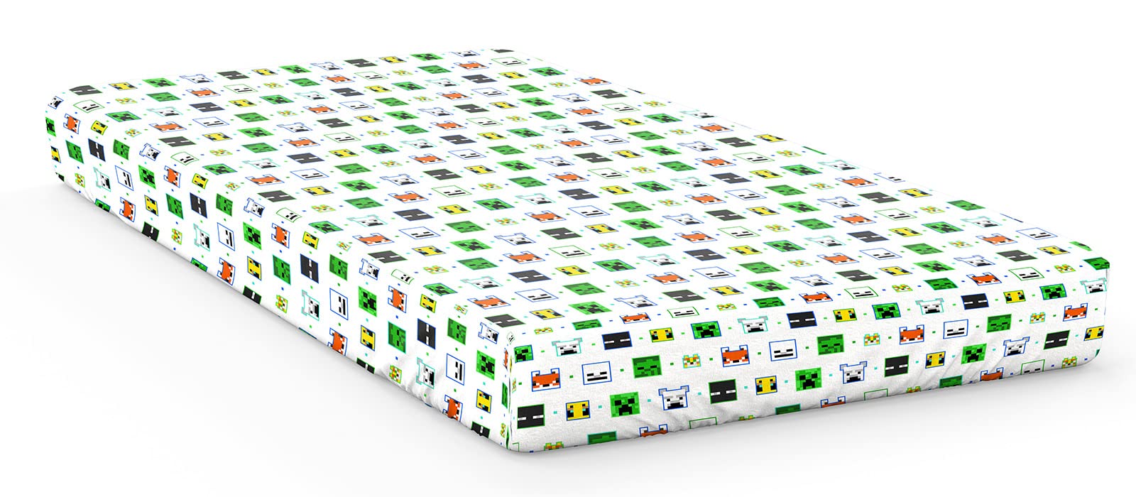 Jay Franco Minecraft Creative Fashion 100% Cotton Fitted Sheet 90 x 200 cm Single,White, White - Minecraft