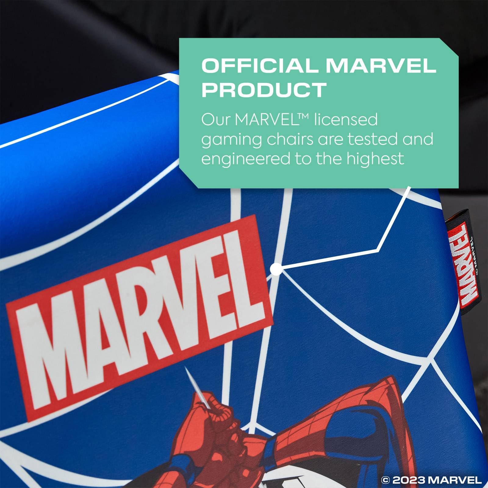 X-Rocker Chaise de jeu officielle Marvel Spider-Man Video Rocker pour garçons, siège à bascule pliable, avec licence Spiderman, siège de jeu en simili cuir, pour enfants Hero - Spider Man Edition BLEU