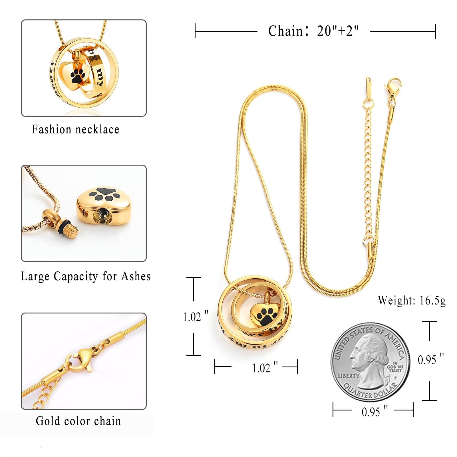 AIWENXI Paw Print Cremation Jewellery for Pet Ashes Urn Necklace for Cat/Dog Ashes Funeral Keepsake Urn Necklace Paw Print Memorial Necklace Forever in My Heart,No Longer by My Side - Image 2