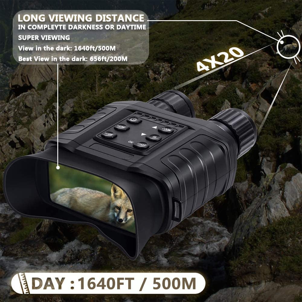 Digital Night Vision Binoculars, 20X Optical Zoom, 1640ft Viewing Range, High Sensitivity COMS Sensor HD Infrared Night Goggles For Hunting, Camping
