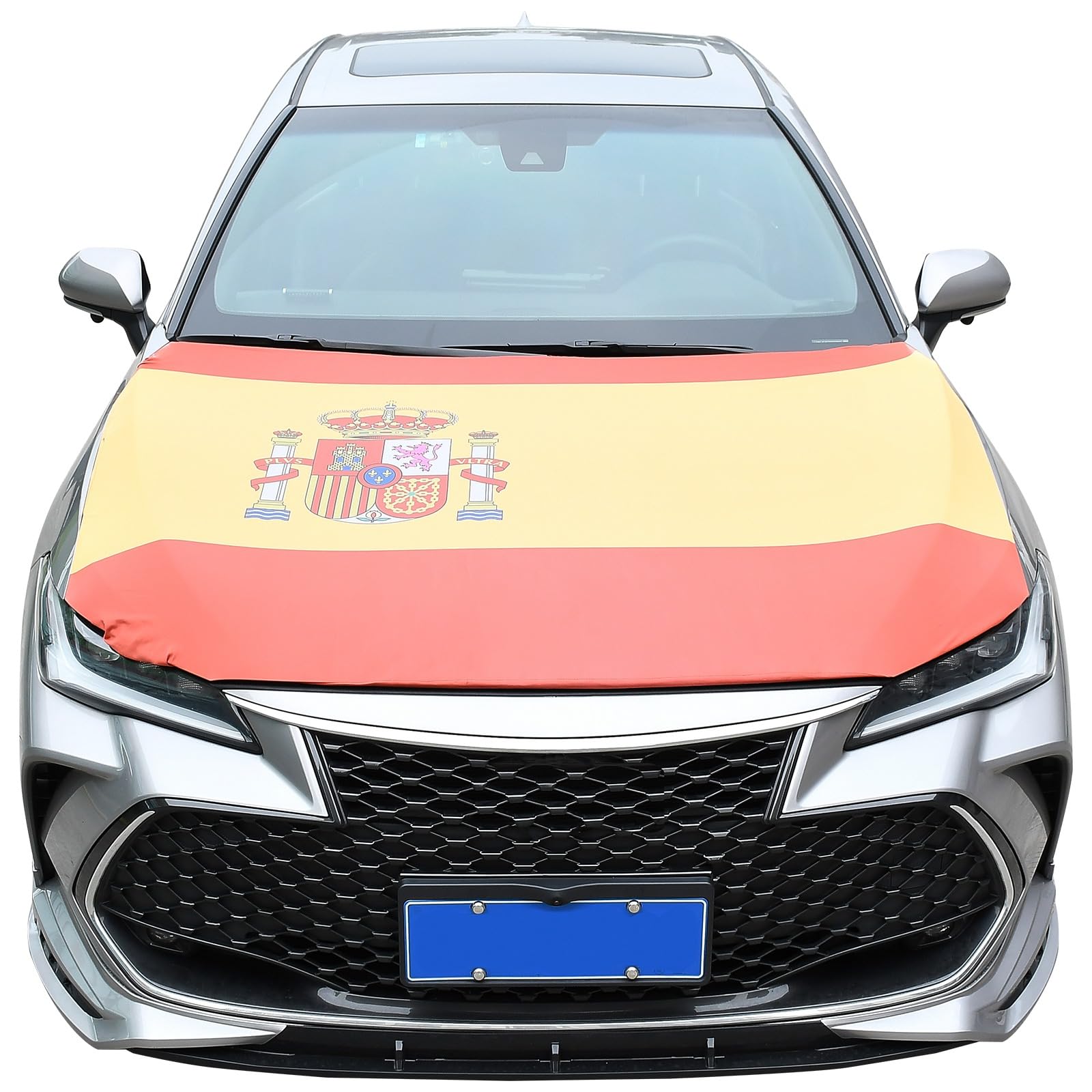 Funda para Coche Bandera de España, 63 x 47 Pulgadas, Cubierta para Coche，Lavable, Duradera, Banda elástica de poliéster, Ajuste Universal para automóviles