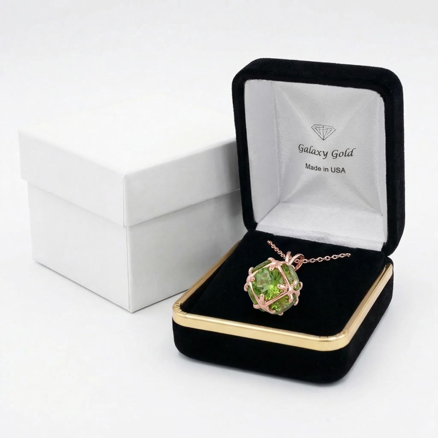 Galaxy Gold GG 3.3 Carat 14k Solid Gold Necklace with Natural Peridots for Women, August Birthstone