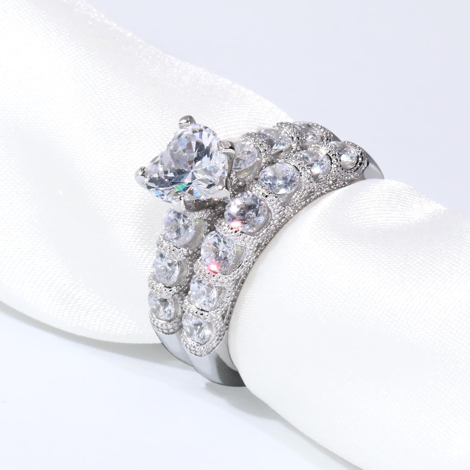 TWO RINGS Wedding Ring Sets His And Hers Promise Ring Couples Bridal Sets Women 925 Sterling Silver Heart Cz Man Tungsten Carbide Wedding Bands